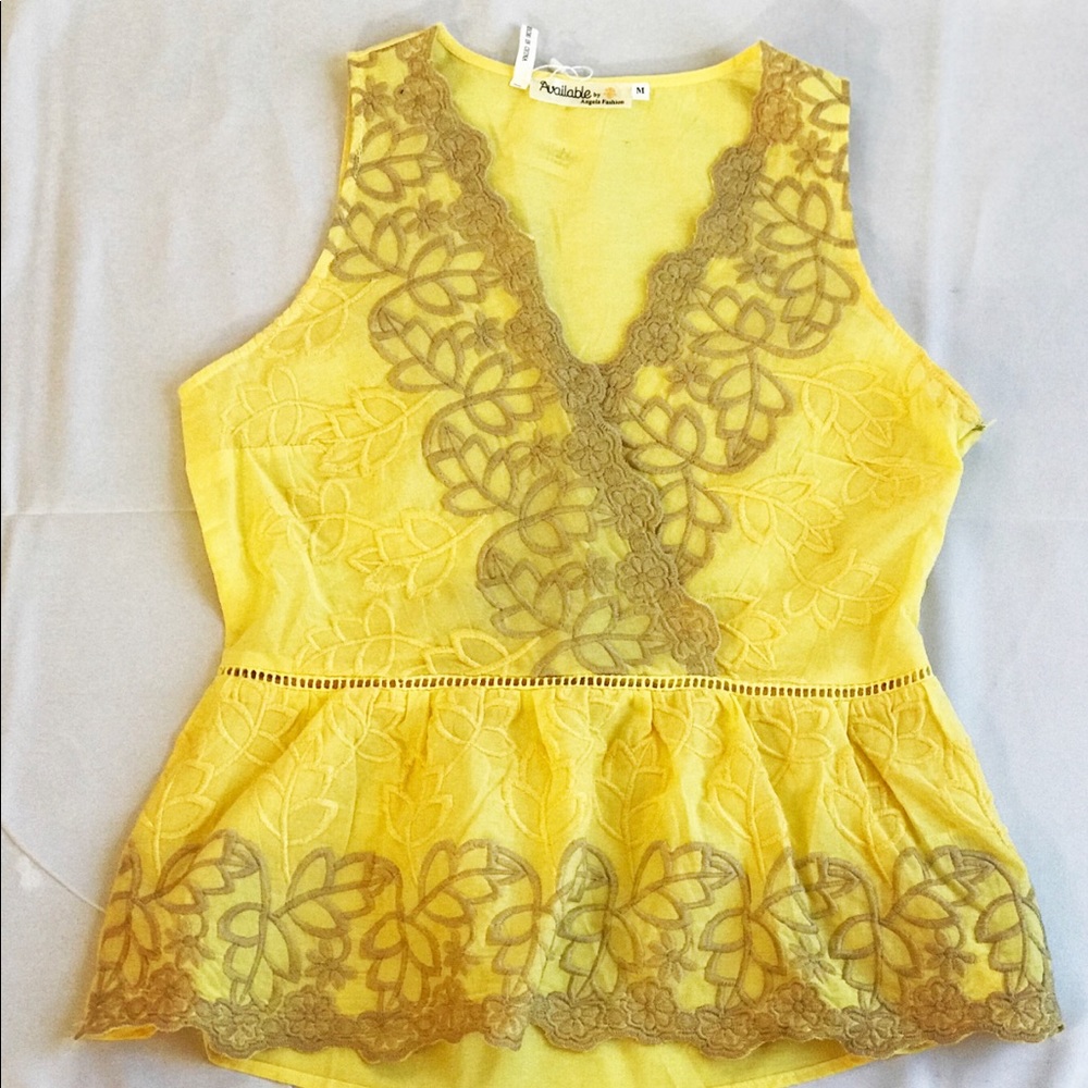 Yellow summer blouse with floral detail - Picture 4 of 4